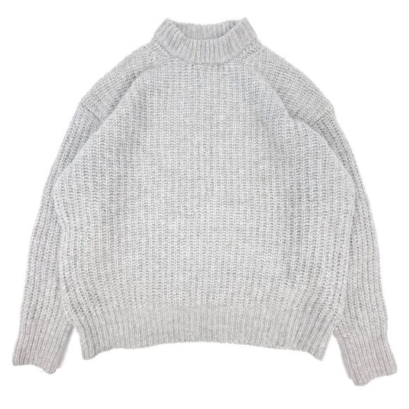 ZARA Alpaca Wool Chunky Rib Knit Oversized Crewneck Pullover Sweater Gray Small - Picture 1 of 8